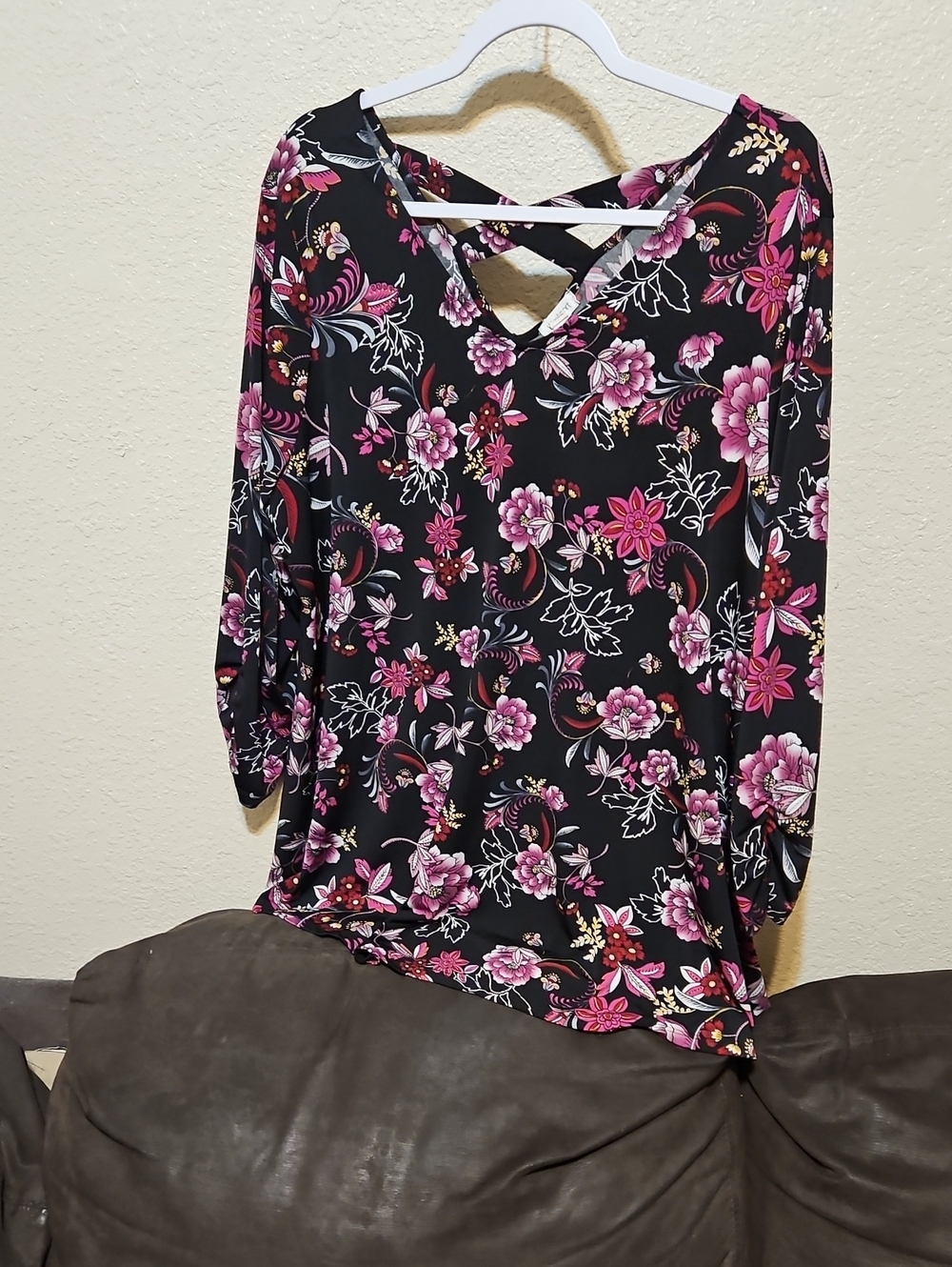 Westport Black Long Sleeve Top with Pink Floral Print